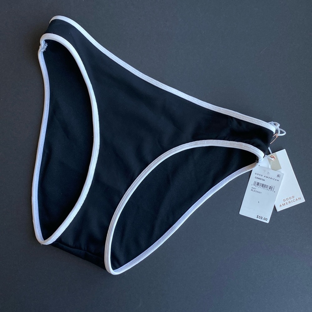 Good American Black Bikini Bottom with Cream Trim